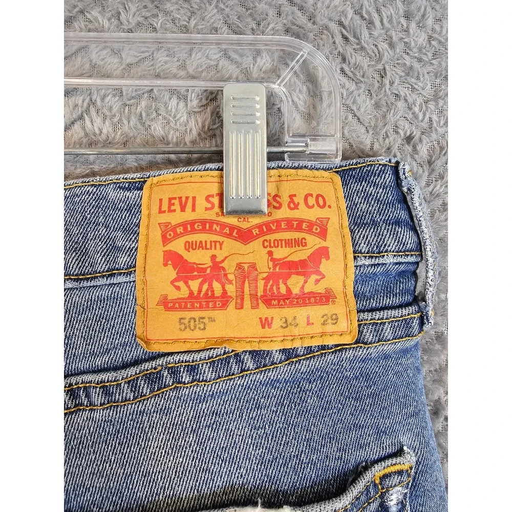 Levis 505 Regular Fit Jeans‎ Mens 34x29 Light Wash Blue Straight Leg 00505-1649